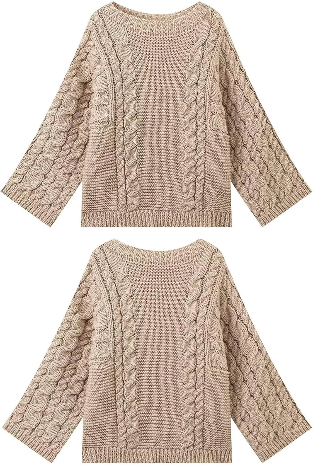 NRTHYE Women's Oversized Cable Knit Sweater Tops Loose Long Sleeves Crewneck Chunky Slouchy Baggy Pullover Sweaters