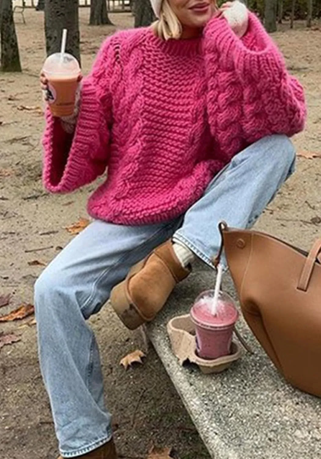 NRTHYE Women's Oversized Cable Knit Sweater Tops Loose Long Sleeves Crewneck Chunky Slouchy Baggy Pullover Sweaters