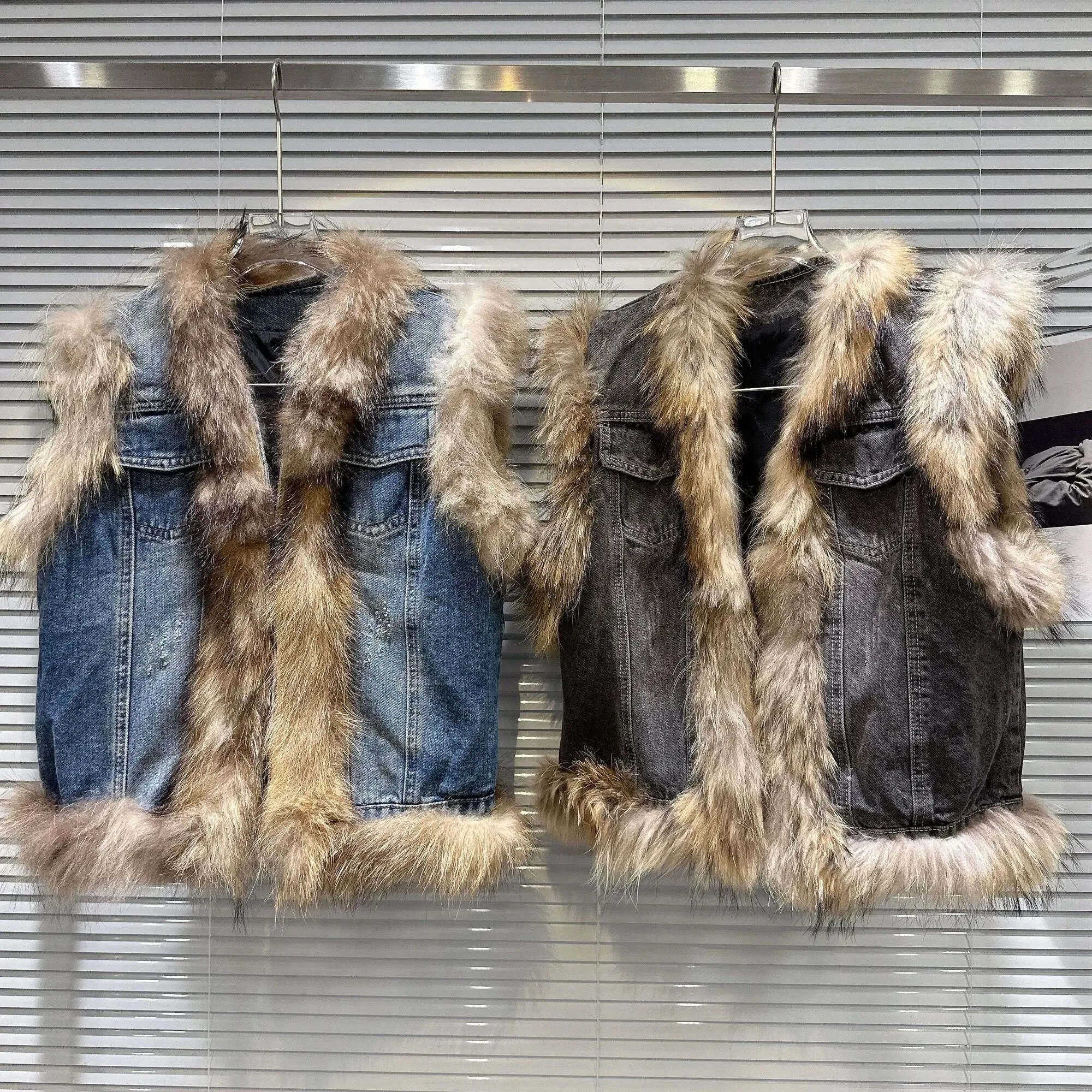 Pre Order:  Faux Fox Fur Denim Vest