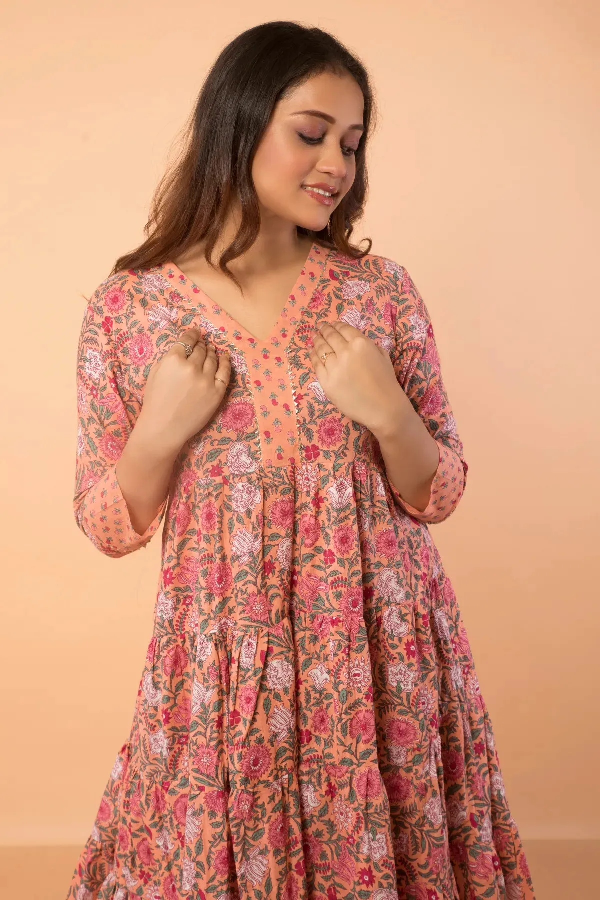 Pure Cotton Hand Block Printed Flared Dress