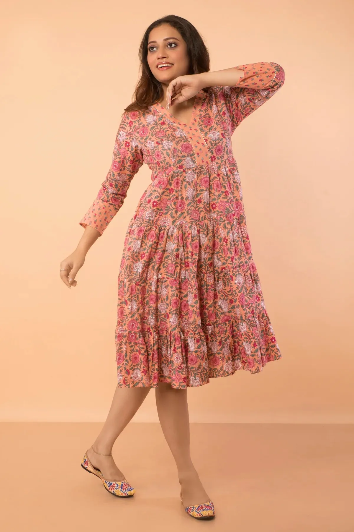 Pure Cotton Hand Block Printed Flared Dress
