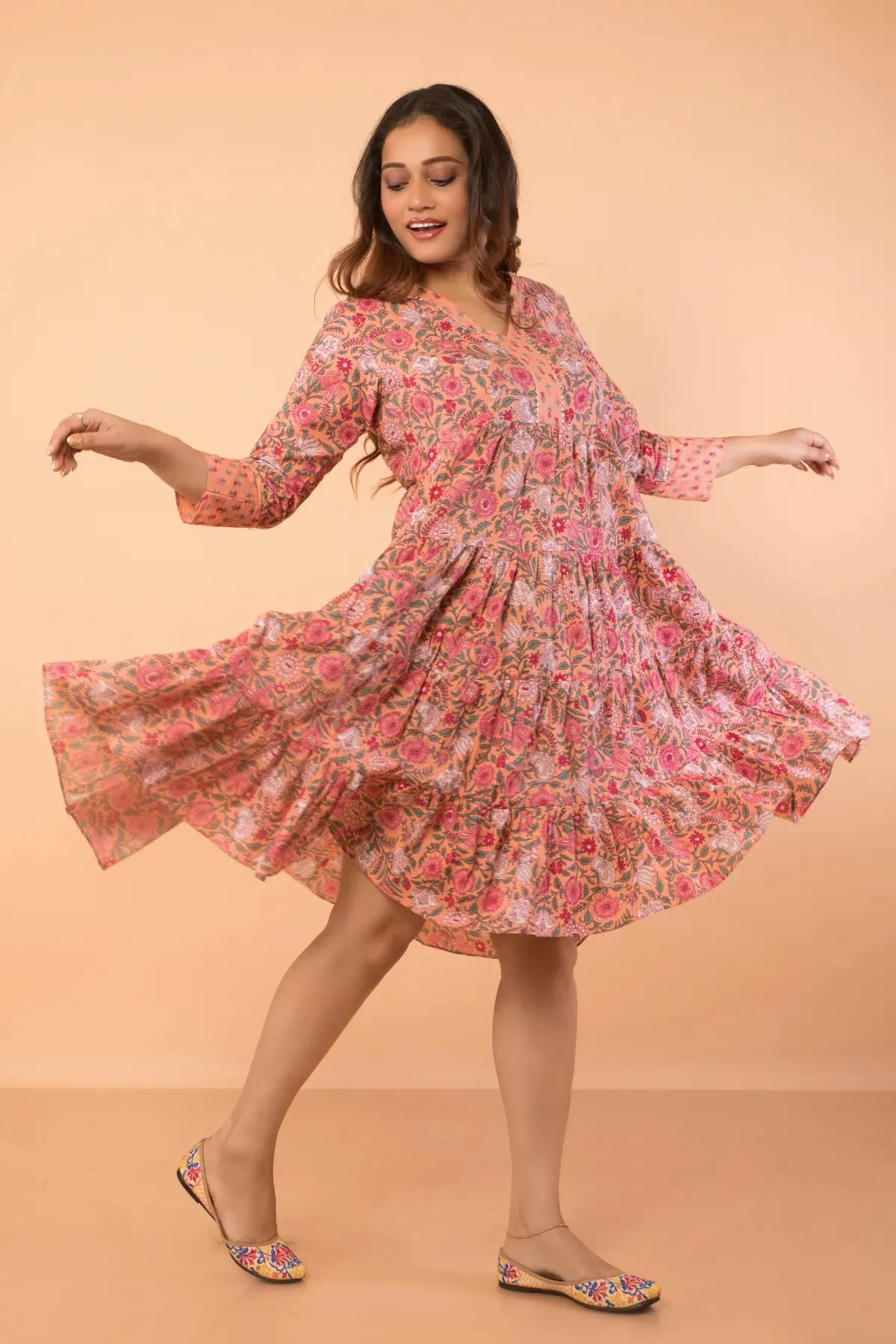 Pure Cotton Hand Block Printed Flared Dress