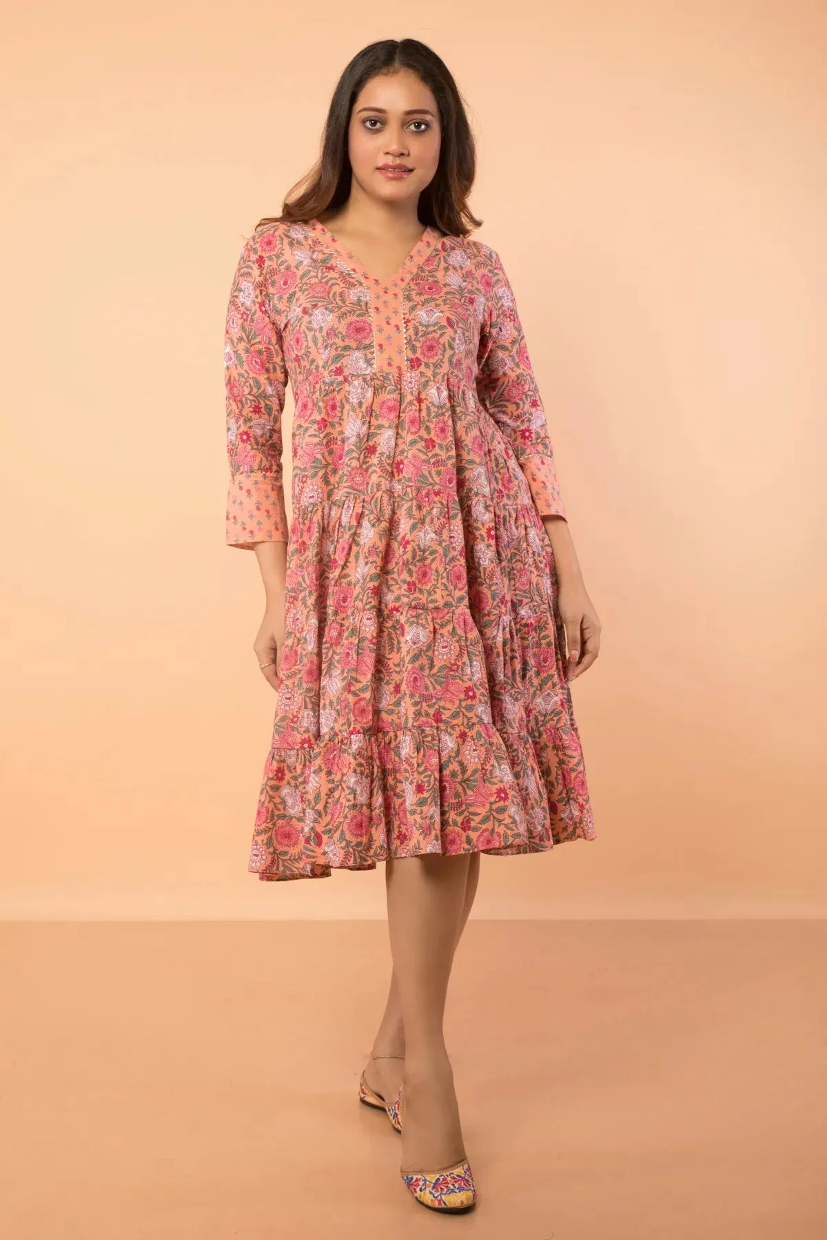 Pure Cotton Hand Block Printed Flared Dress