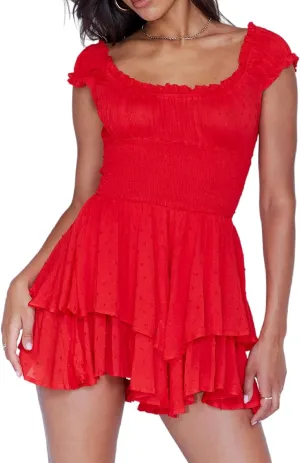 R.Vivimos Women's Summer Cotton Puff Sleeves Layered Ruffles Casual Boho Swing Mini Dresses