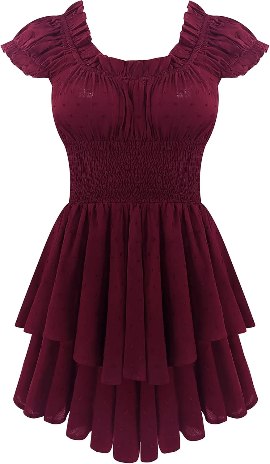 R.Vivimos Women's Summer Cotton Puff Sleeves Layered Ruffles Casual Boho Swing Mini Dresses
