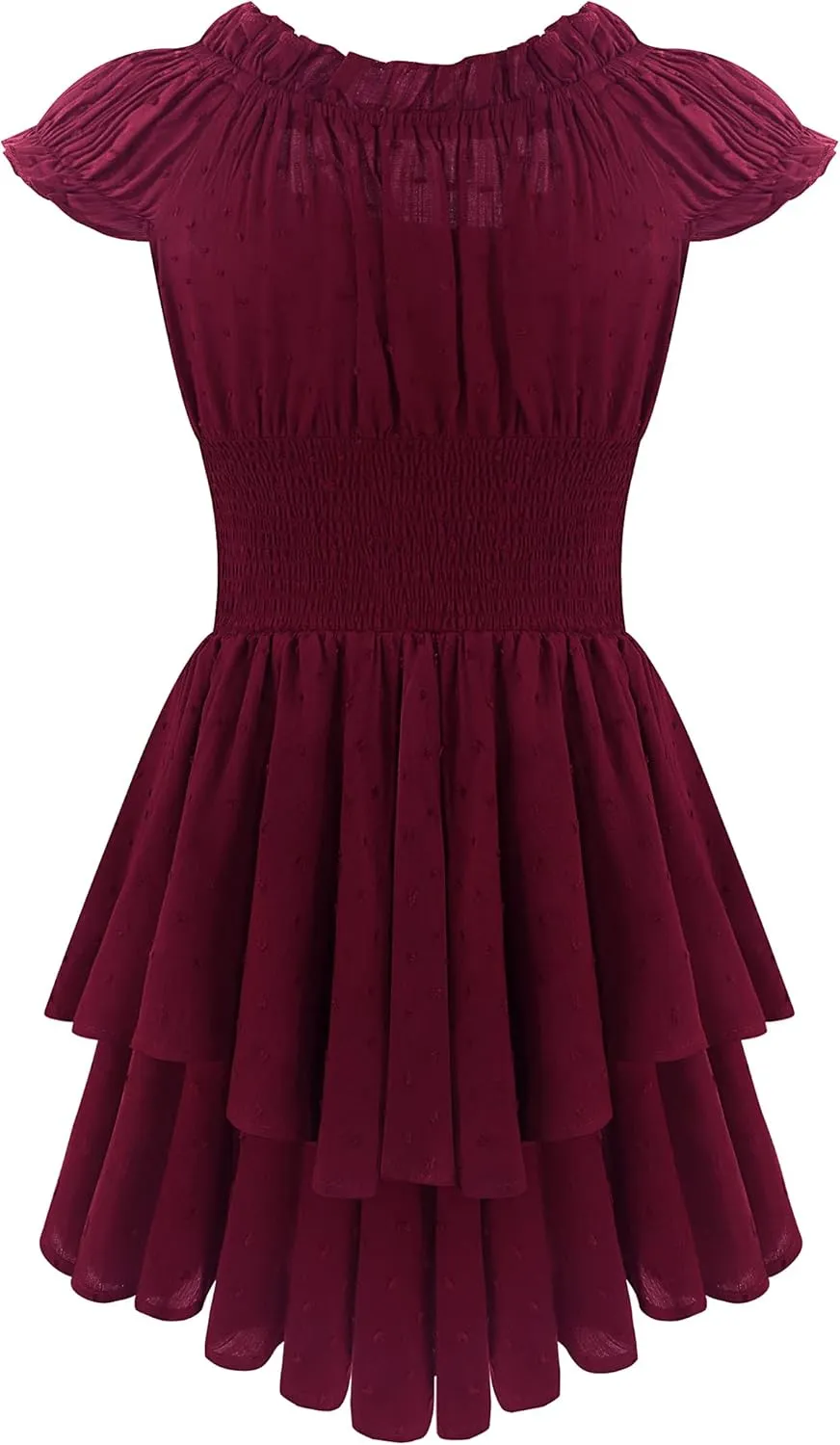 R.Vivimos Women's Summer Cotton Puff Sleeves Layered Ruffles Casual Boho Swing Mini Dresses