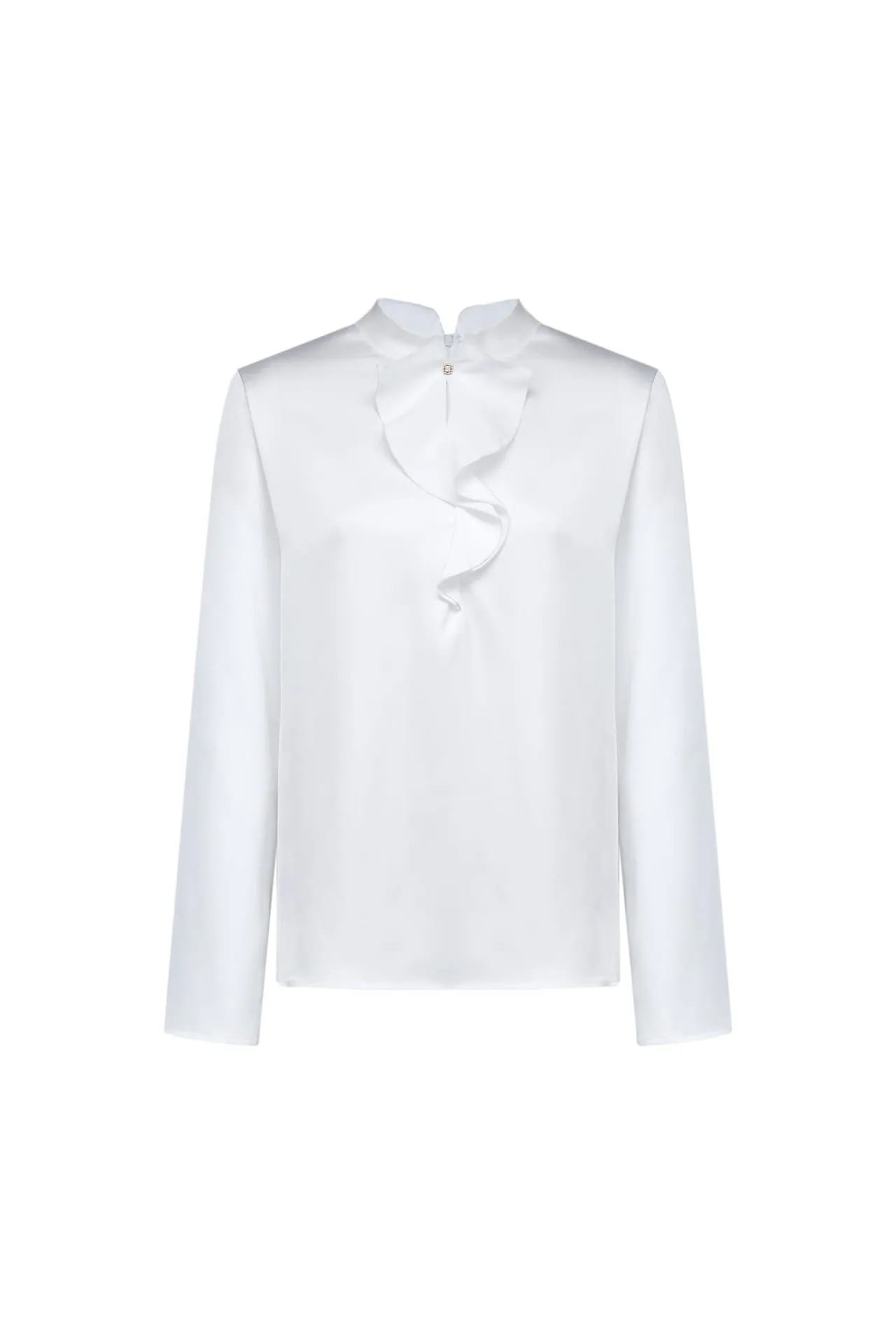 Satin Stand Collar Ruffled Long Sleeves Blouse