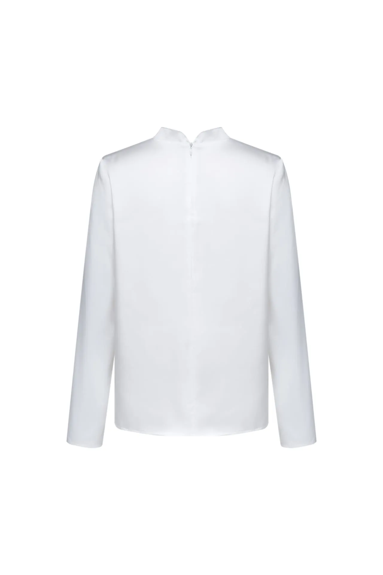 Satin Stand Collar Ruffled Long Sleeves Blouse