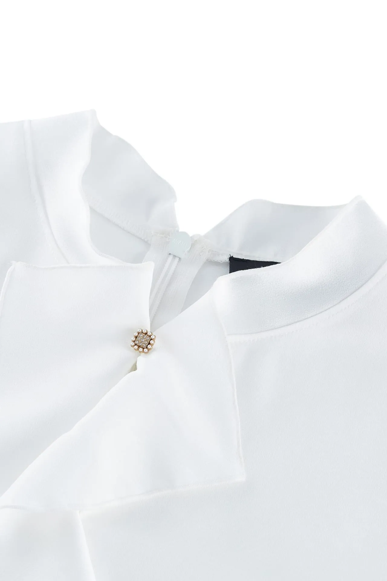 Satin Stand Collar Ruffled Long Sleeves Blouse
