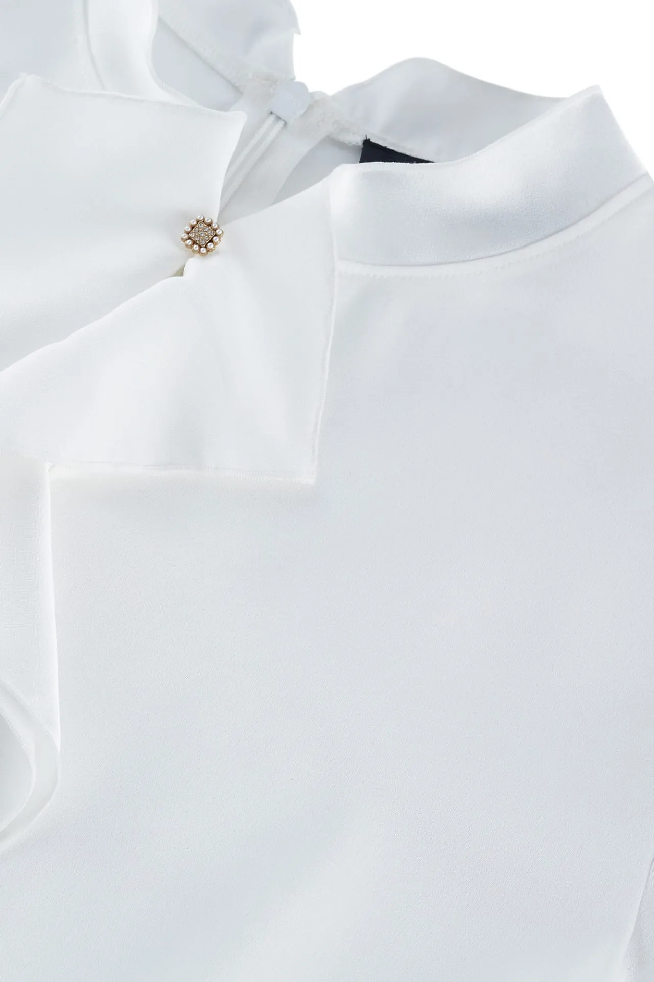 Satin Stand Collar Ruffled Long Sleeves Blouse