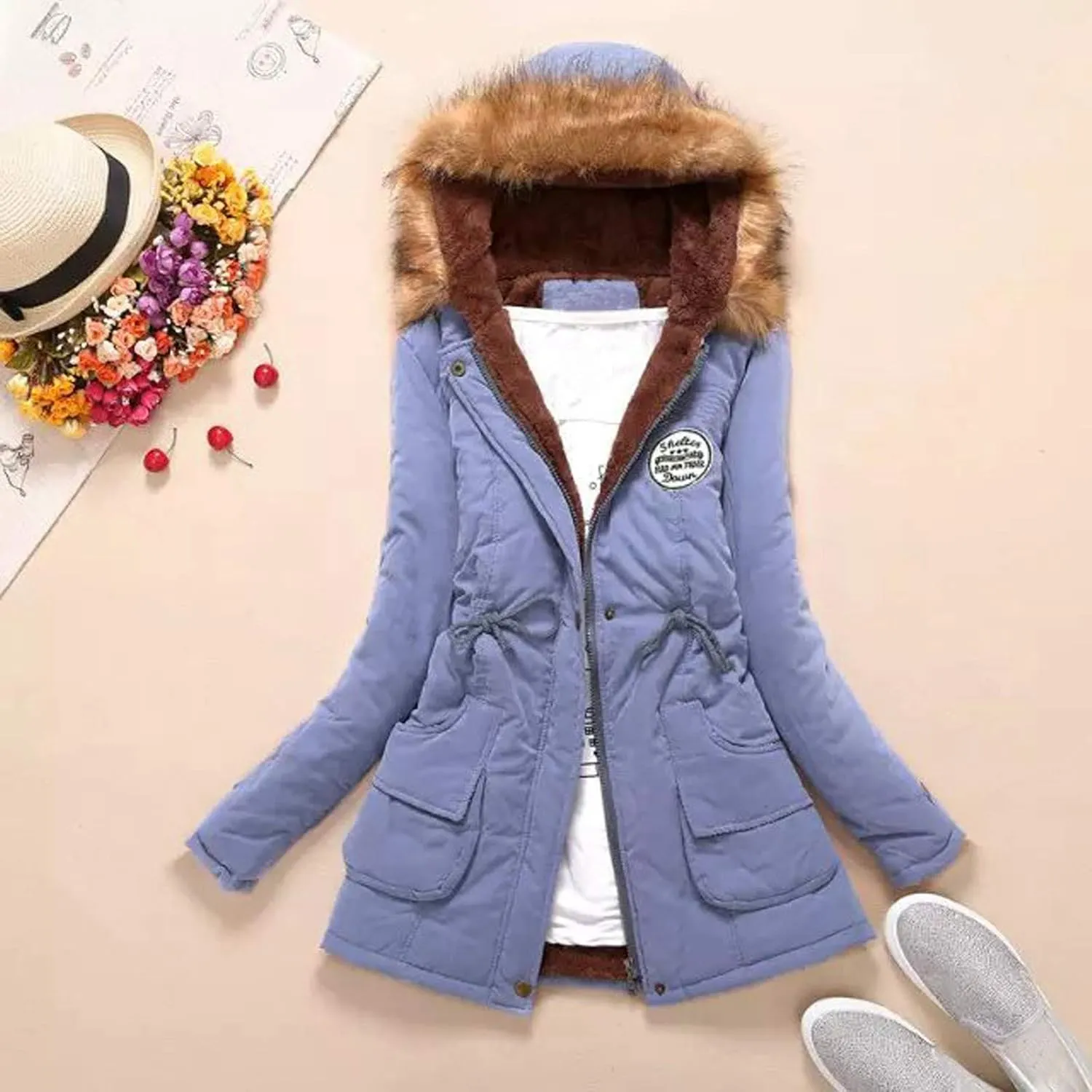 SGASY Women's Winter Coats Casual Warm Fleeced Lined Hooded Jacket Coat Long Sleeve Windproof Zip Up Padded Jackets