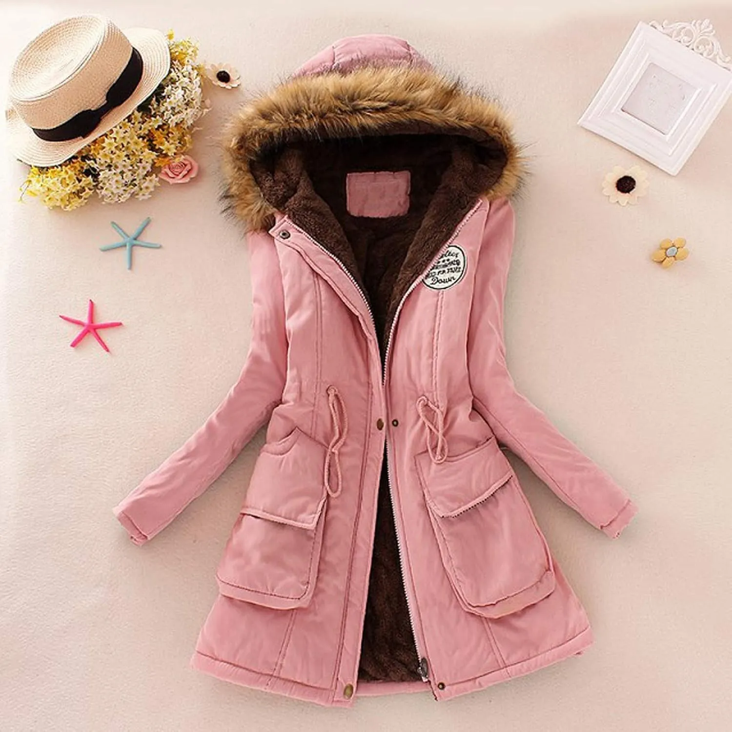 SGASY Women's Winter Coats Casual Warm Fleeced Lined Hooded Jacket Coat Long Sleeve Windproof Zip Up Padded Jackets