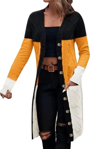SHAOBGE Winter Clothes For Women Cardigan European And American Solid Color Mid Length Coarse Sweater Sweater