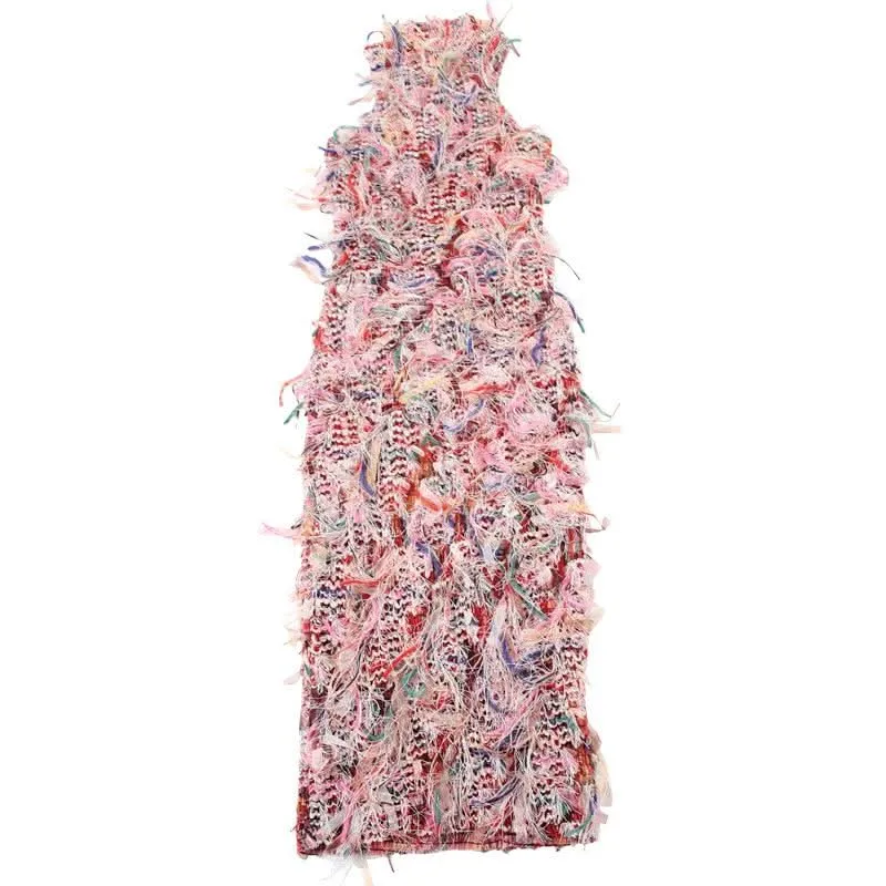 Sleeveless textured ruffle midi dress