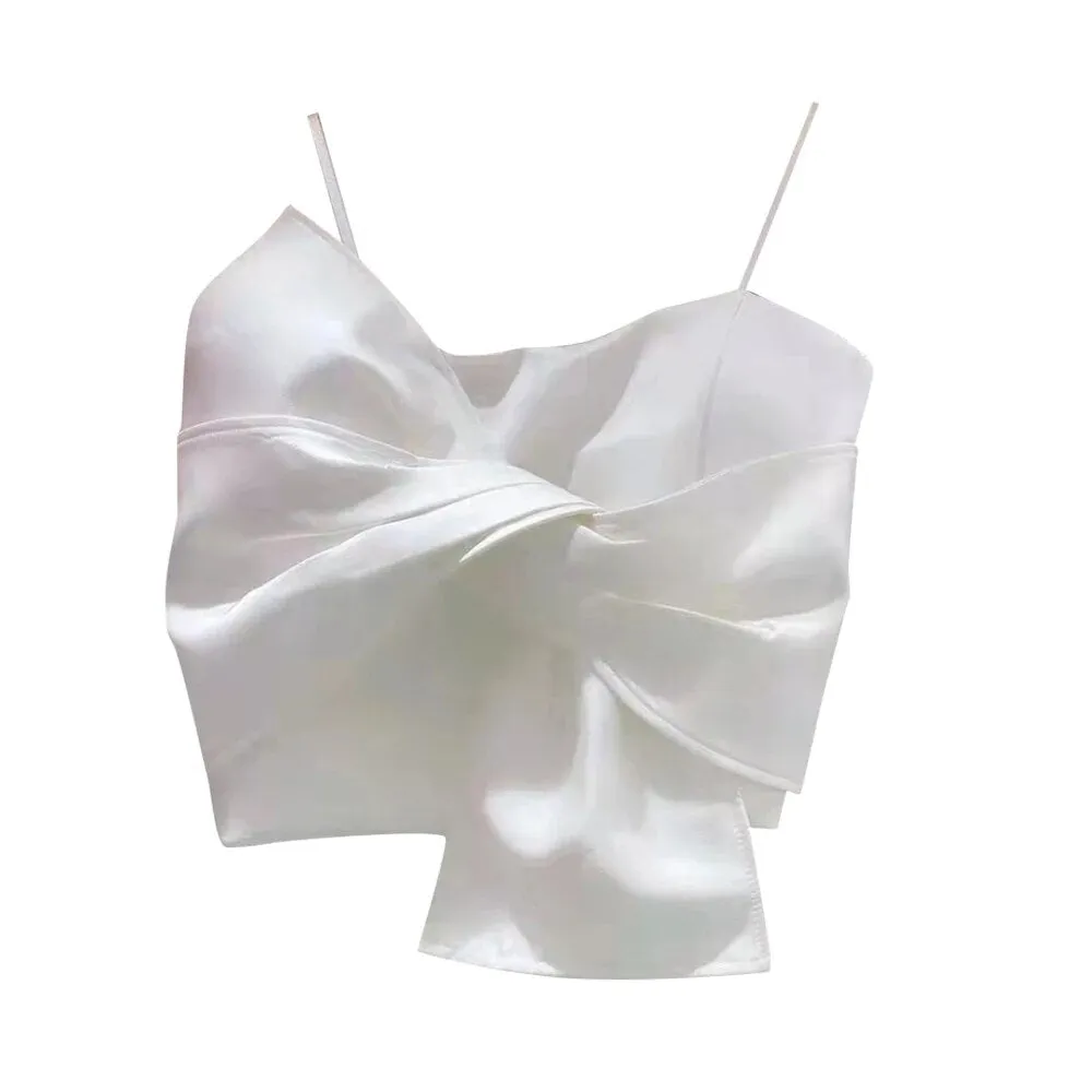 Slim Irregular Tank Tops For Women Square Collar Sleeveless Patchwork Bowknot Solid Vests Female Summer Clothes