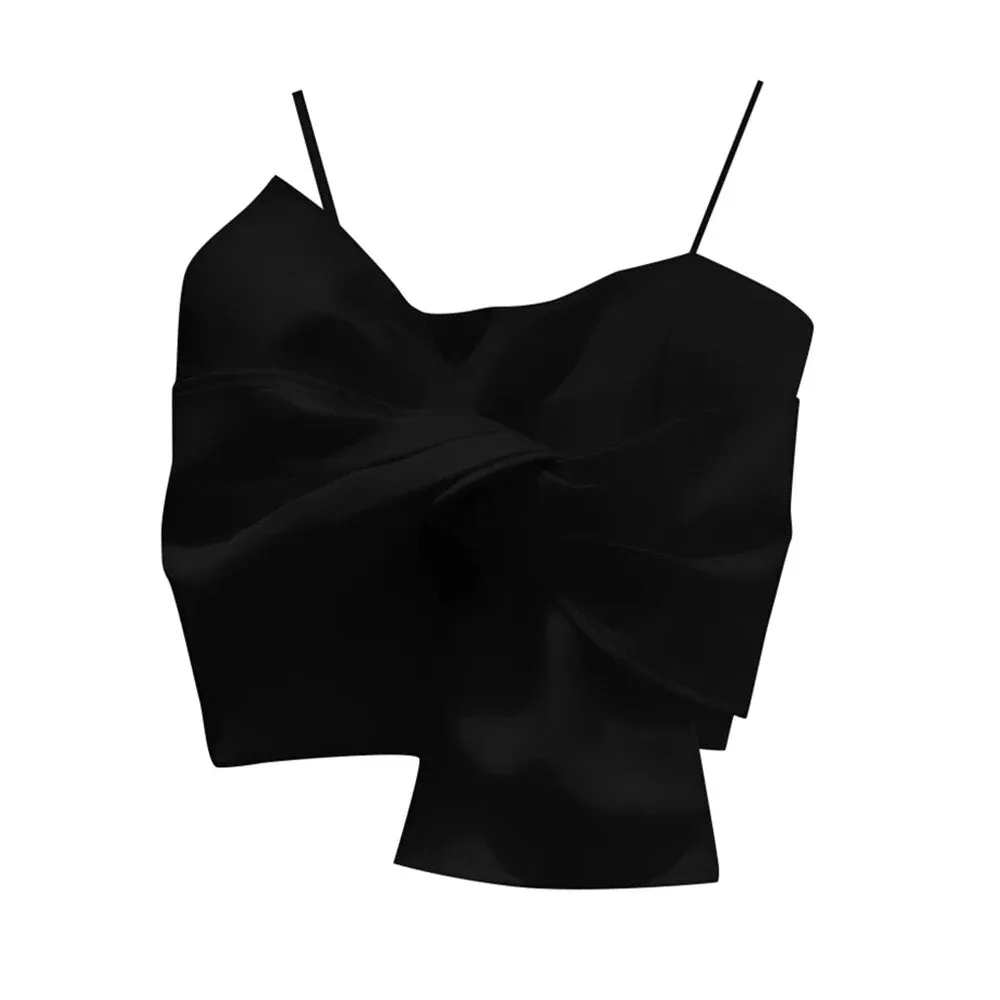 Slim Irregular Tank Tops For Women Square Collar Sleeveless Patchwork Bowknot Solid Vests Female Summer Clothes