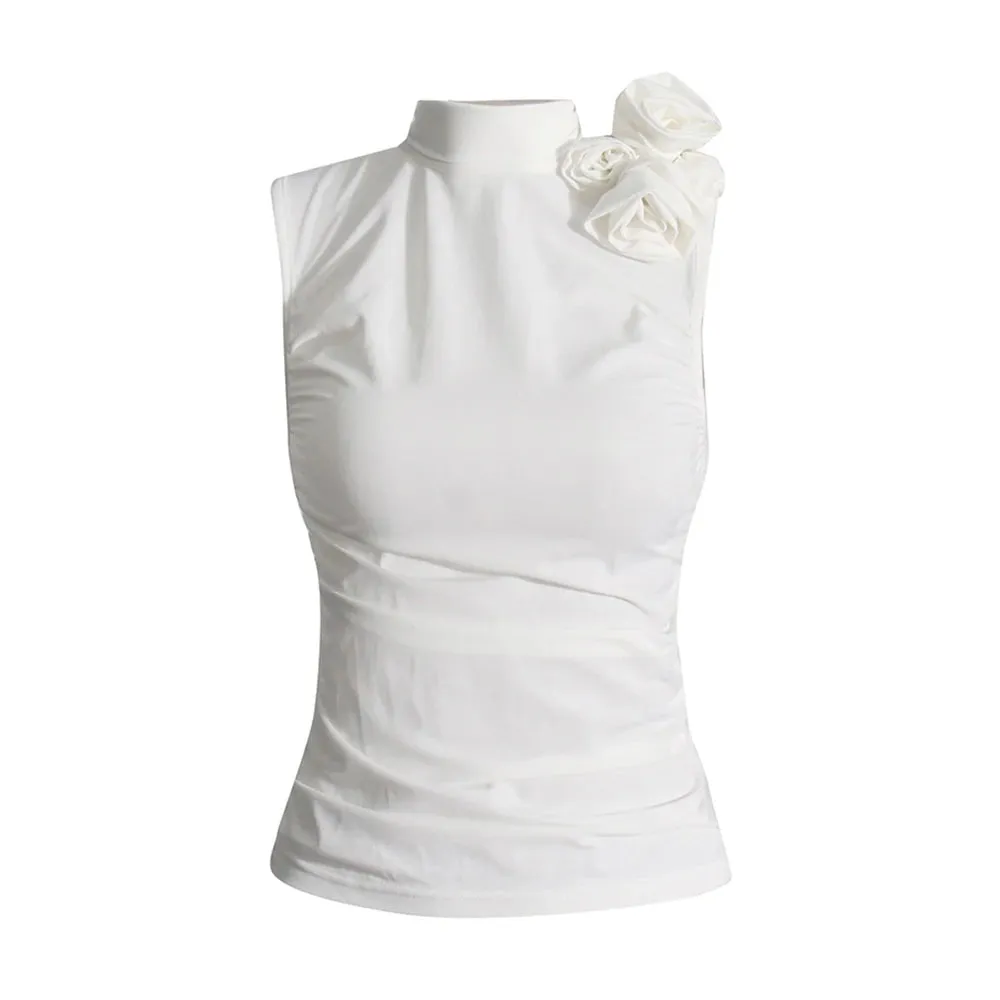 Solid Patchwork Folds Vest For Women Stand Collar Sleeveless Spliced Appliques Slimming Casual Vests Female Fashion