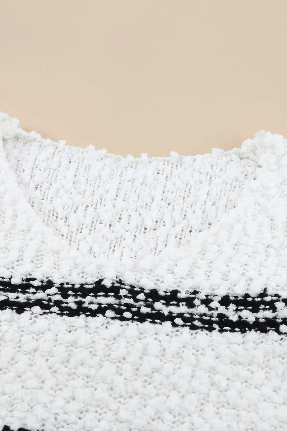 Striped V-Neck Popcorn Knit Sweater