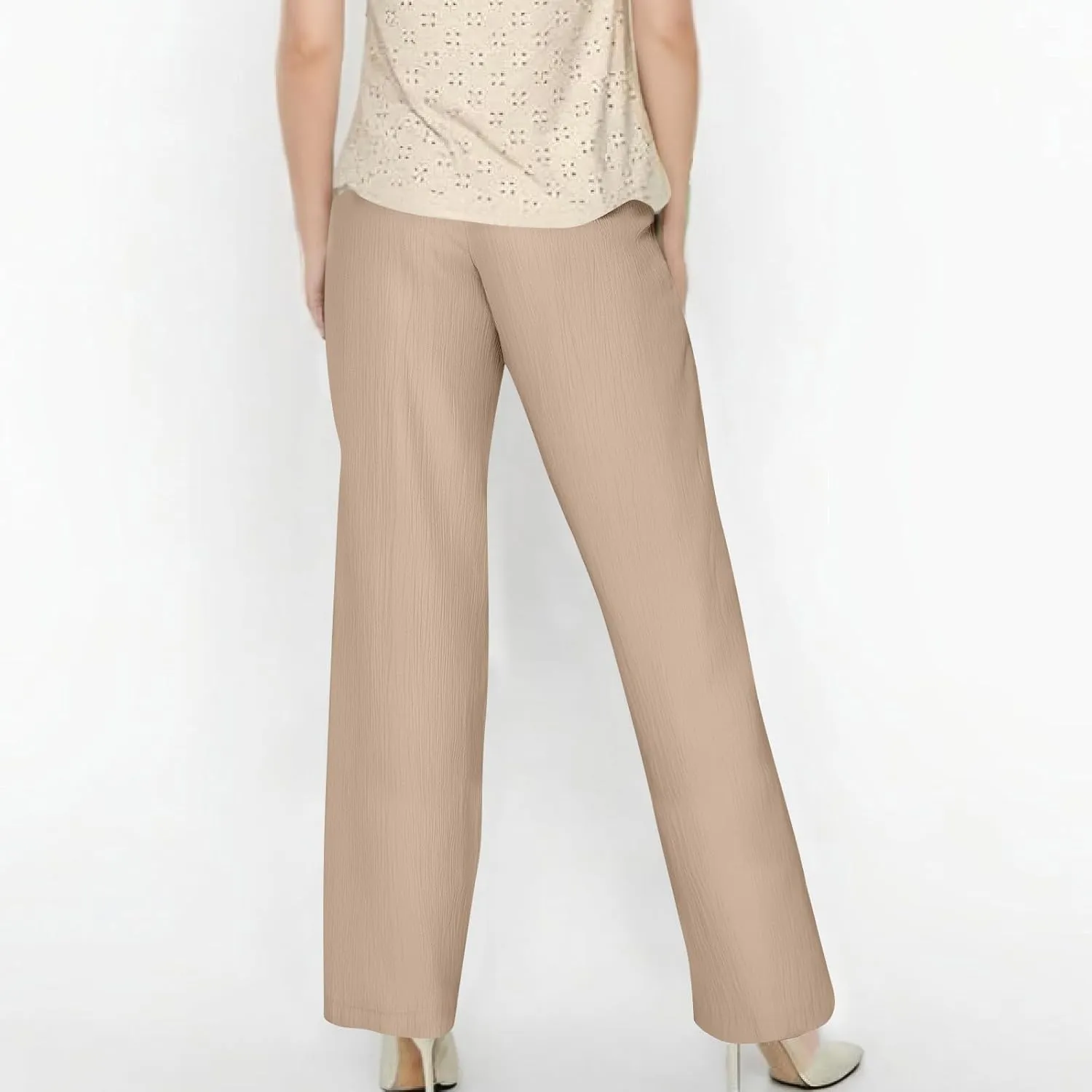 Summer Casual Pants for Women Linen Lightweight Wide Leg Elastic Waist Palazzo Pants Trendy Straight Outfit with Pockets