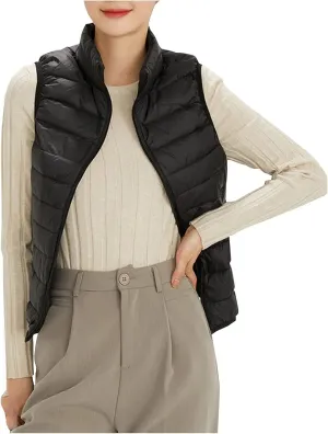 tuduoms Women's Packable Down Vest Ultra-light Quilted Padded Puffer Outerwear Jacket Vests Teen Girl Cute Warm Zip Coats