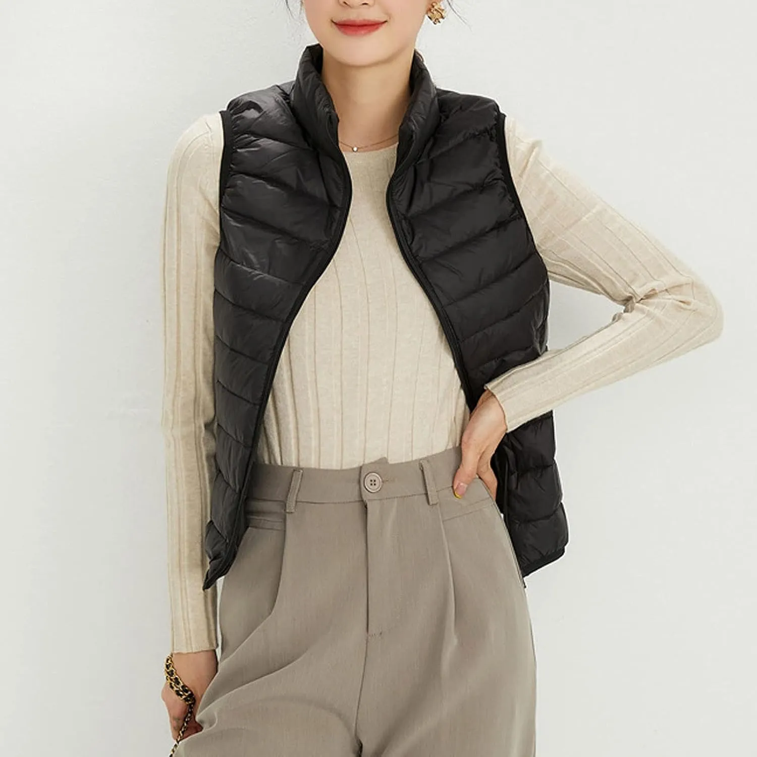 tuduoms Women's Packable Down Vest Ultra-light Quilted Padded Puffer Outerwear Jacket Vests Teen Girl Cute Warm Zip Coats