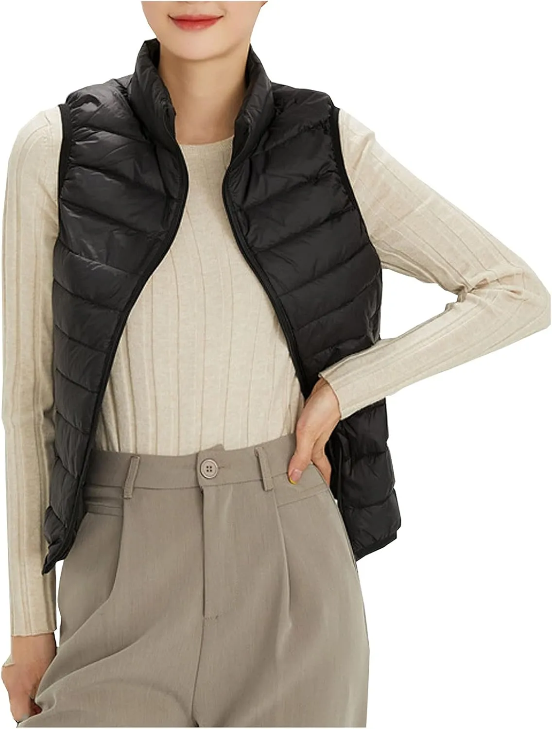 tuduoms Women's Packable Down Vest Ultra-light Quilted Padded Puffer Outerwear Jacket Vests Teen Girl Cute Warm Zip Coats