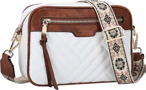 VASCHY Crossbody Purse Bags Women, Trendy Vegan Leather Quilted Chevron Small Shoulder Bag with Detachable Guitar Strap