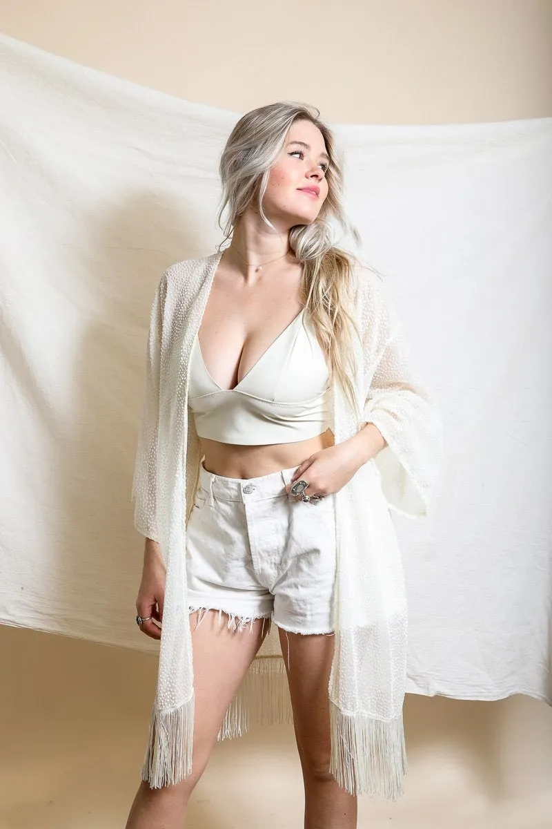 Velvet Dot Tassel Kimono