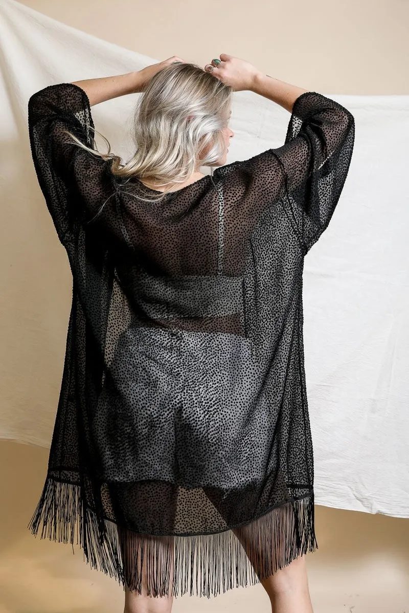 Velvet Dot Tassel Kimono