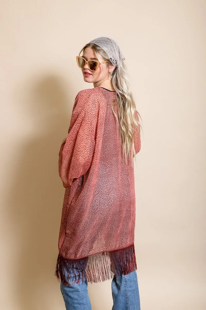 Velvet Dot Tassel Kimono
