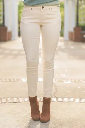 What A Thrill Cream White Skinny Jeans