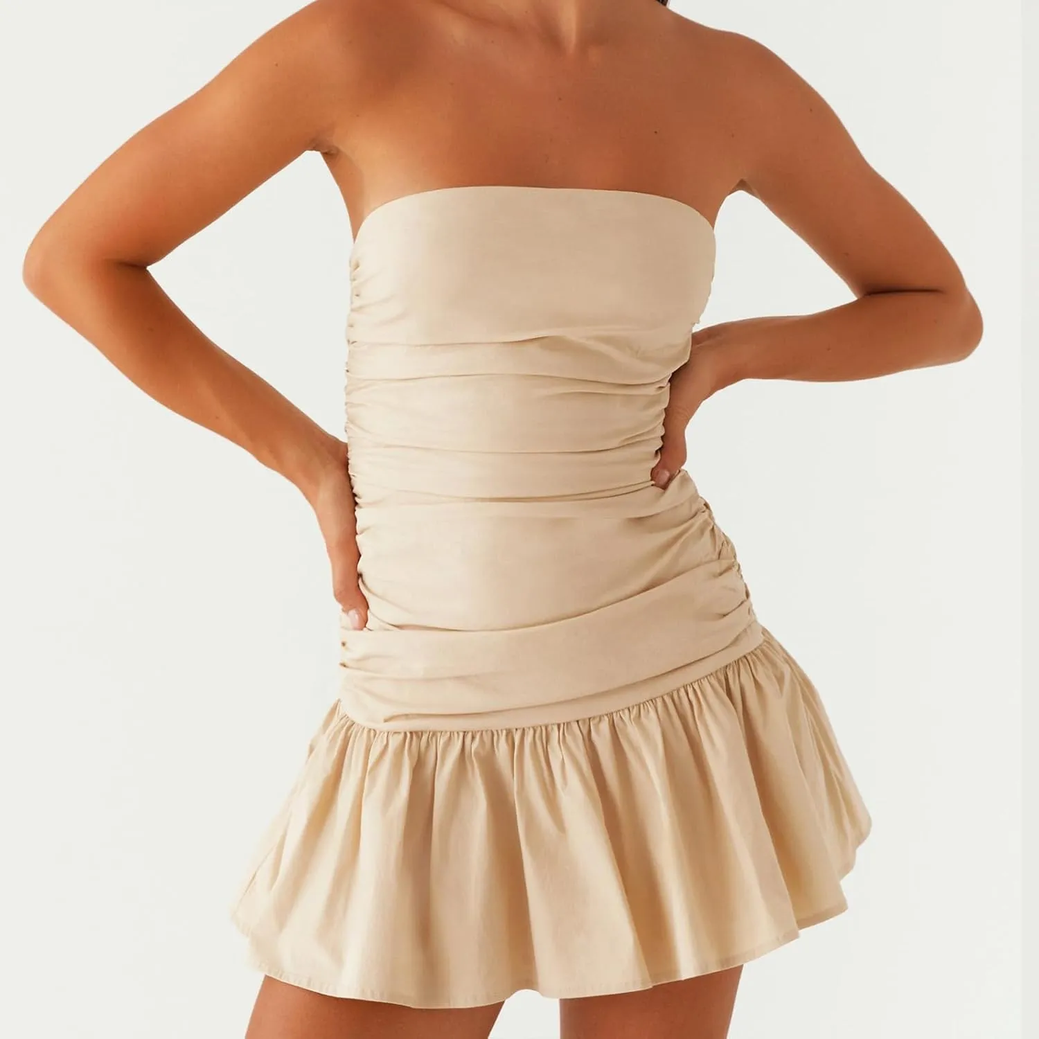Women s Lace Patchwork Dress Sleeveless Floral Ruffle Hem Cute Tube Mini Sundress Casual Beach Bandeau Dress