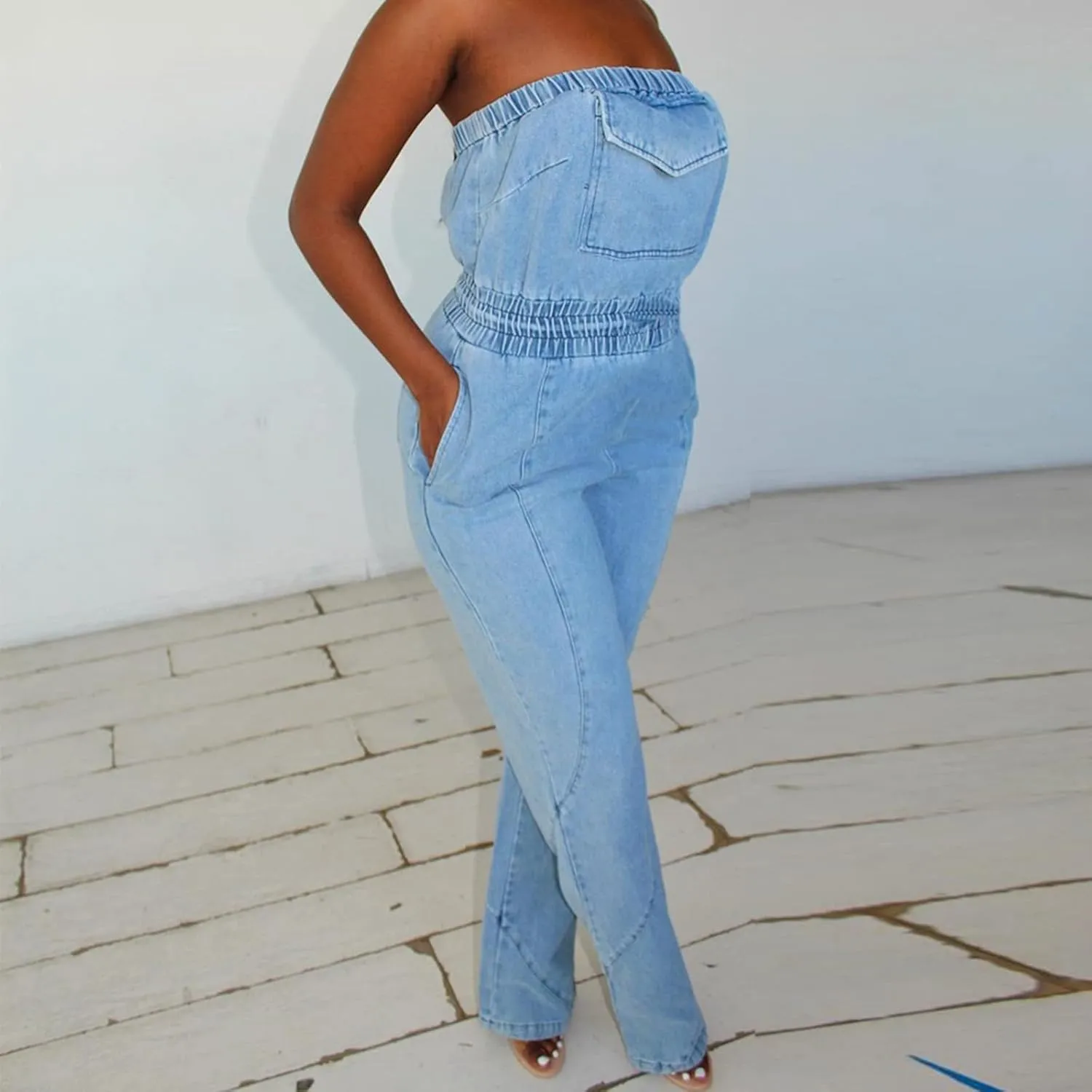 Womens 2024 Summer Fashion Backless Denim jumpsuit Sexy Jean Romper High Waist Casual Overalls