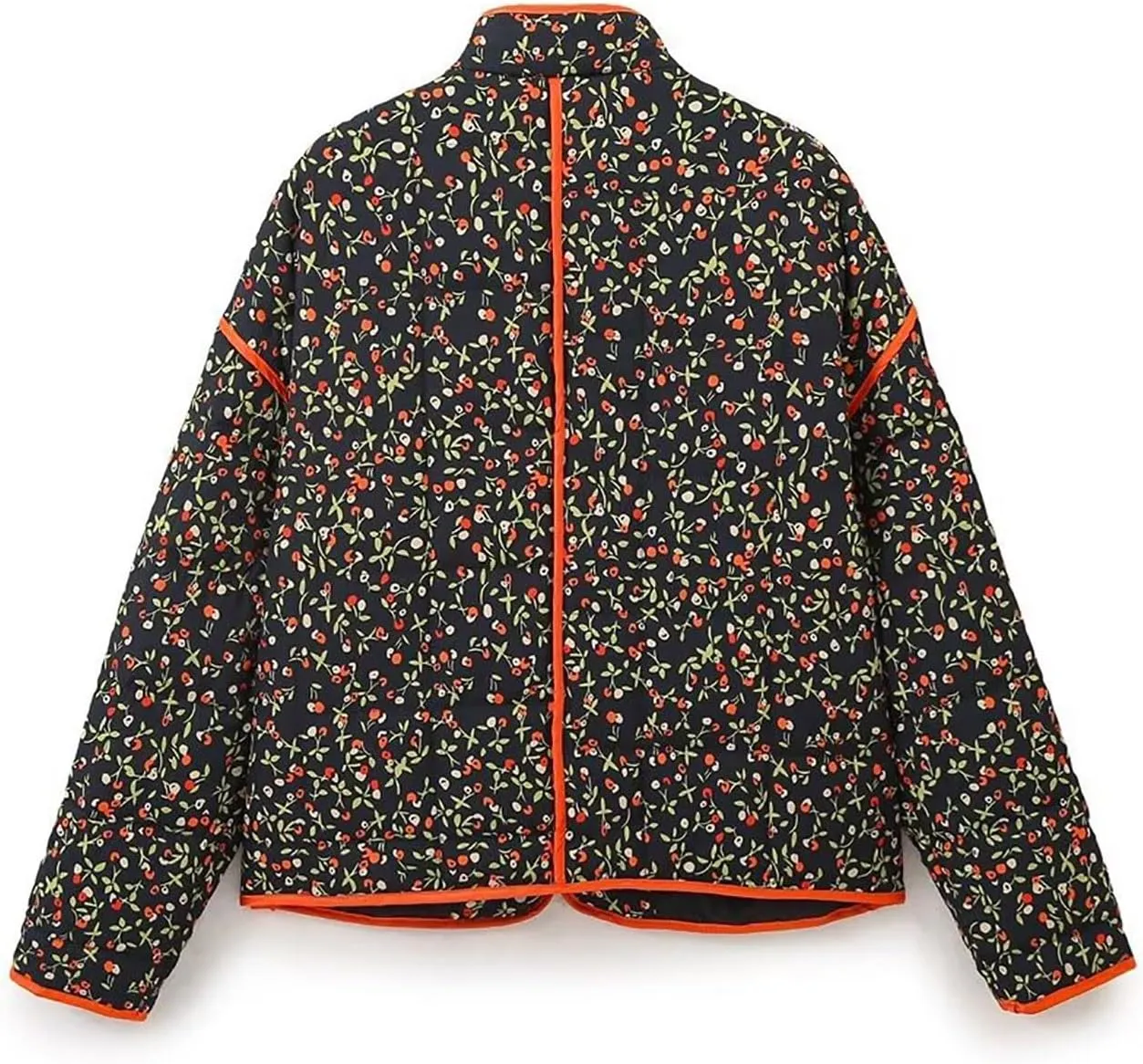 Women's Cropped Puffer Jacket Lightweight Floral Print Long Sleeve Padded Quilted Jackets Puffy Car
