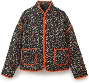 Women's Cropped Puffer Jacket Lightweight Floral Print Long Sleeve Padded Quilted Jackets Puffy Car