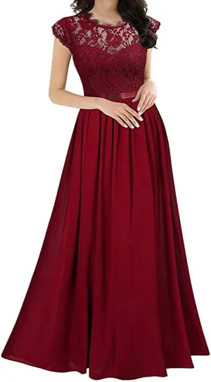 Womens Lace Long Dress Bridesmaid Evening Gown Women's Clothing Chiffon Dress Stitching Bridesmaids Evening Gowns Ladies
