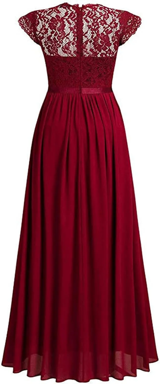 Womens Lace Long Dress Bridesmaid Evening Gown Women's Clothing Chiffon Dress Stitching Bridesmaids Evening Gowns Ladies
