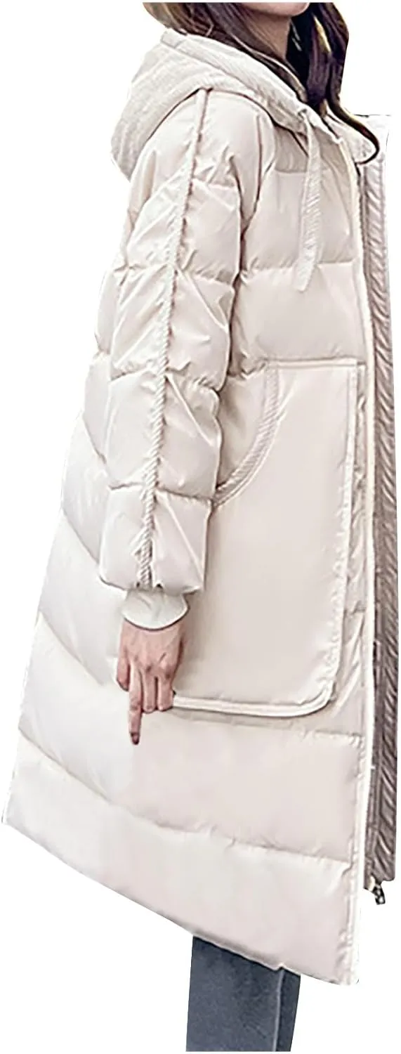 Women's Long Winter Down Coats Plus Size Zip Up Padded Trench Jackets Full Length Quilted Puffer Jackets With Pockets