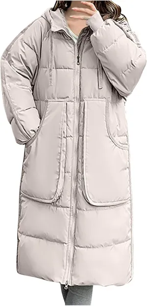Women's Long Winter Down Coats Plus Size Zip Up Padded Trench Jackets Full Length Quilted Puffer Jackets With Pockets