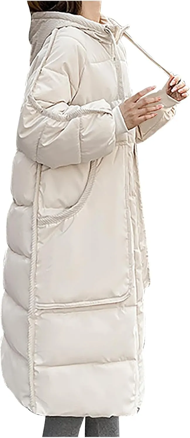 Women's Long Winter Down Coats Plus Size Zip Up Padded Trench Jackets Full Length Quilted Puffer Jackets With Pockets