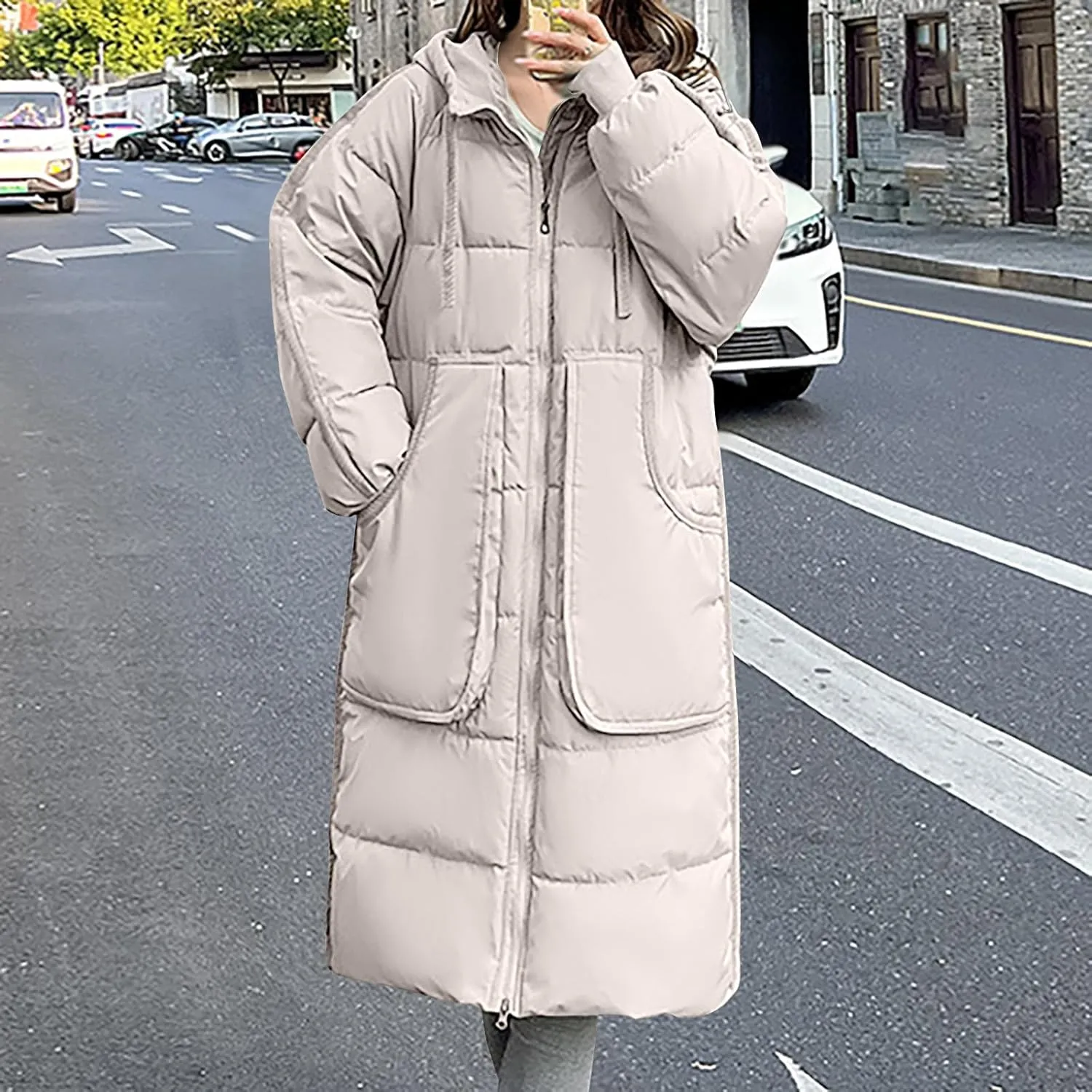 Women's Long Winter Down Coats Plus Size Zip Up Padded Trench Jackets Full Length Quilted Puffer Jackets With Pockets