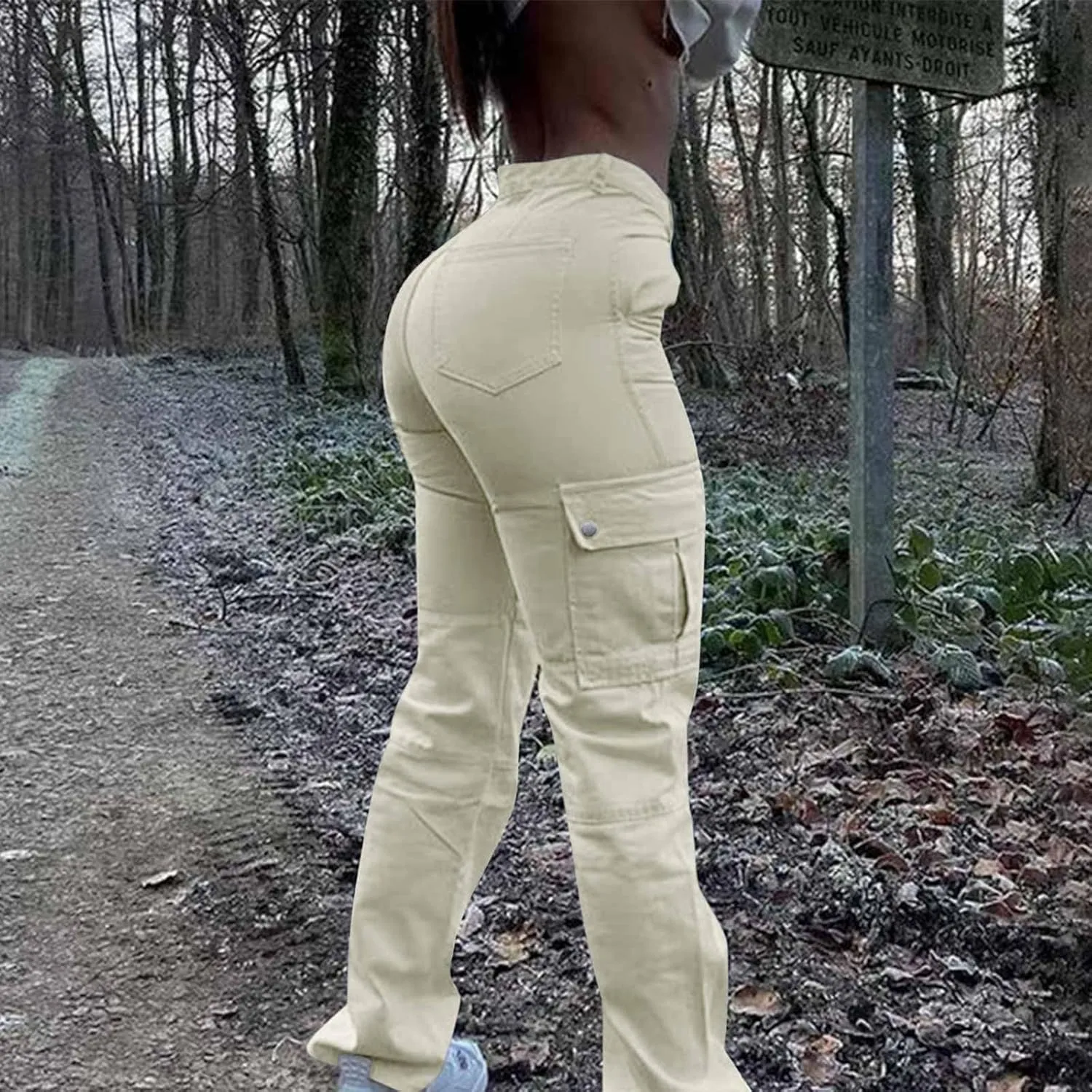 Women's Retro Denim Cargo Pants Casual High Waist Trousers Fashion Hippie Streetwear Wide Leg Jeans Pants with Pockets