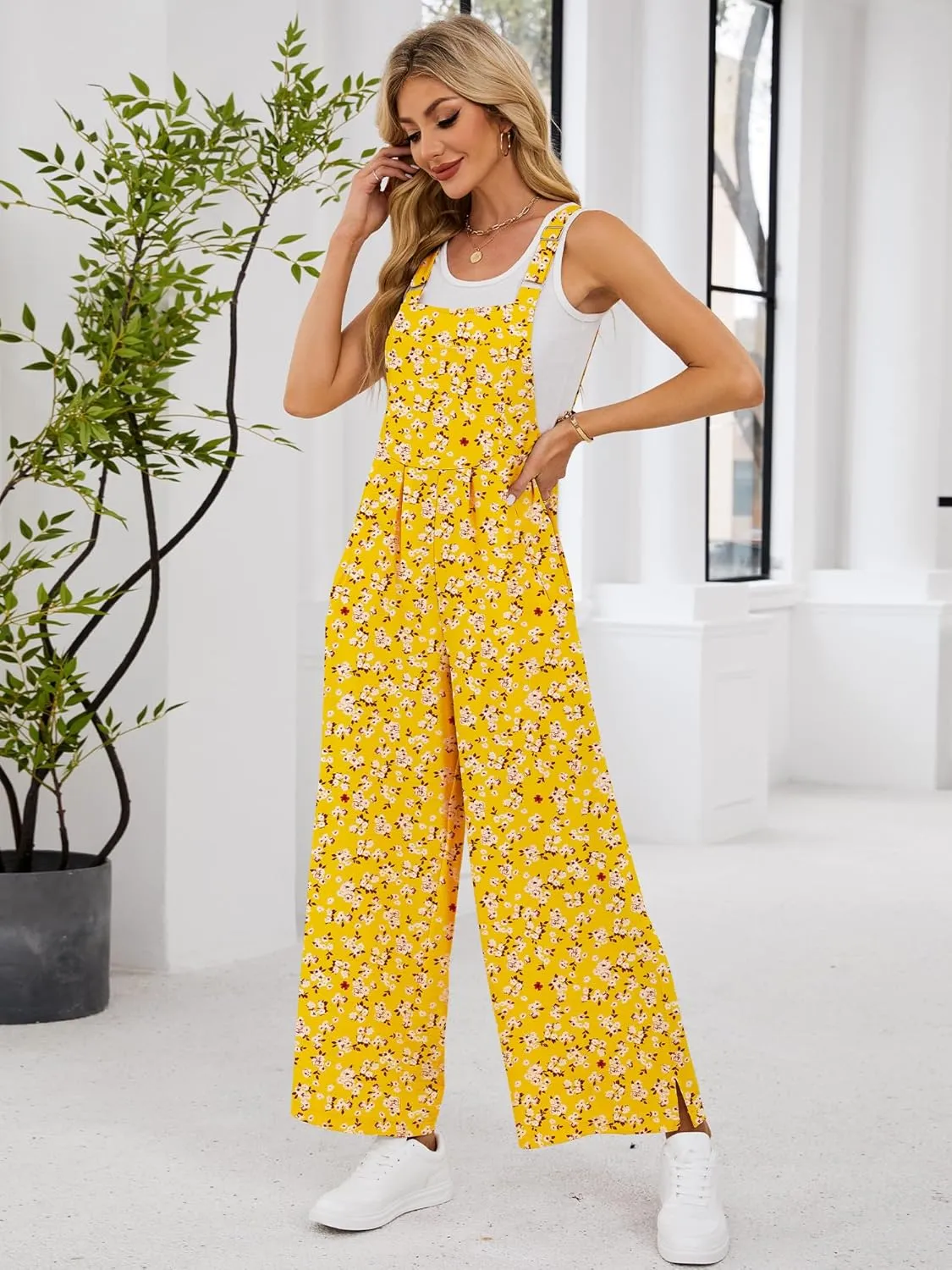 Womens Summer Casual Jumpsuits Baggy Wide Leg Floral Overalls Rompers for women 2025 With Pockets