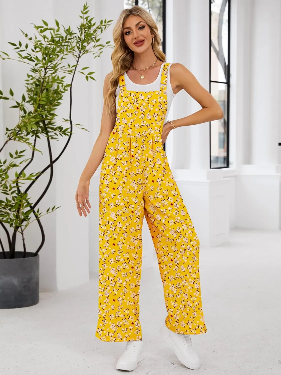 Womens Summer Casual Jumpsuits Baggy Wide Leg Floral Overalls Rompers for women 2025 With Pockets