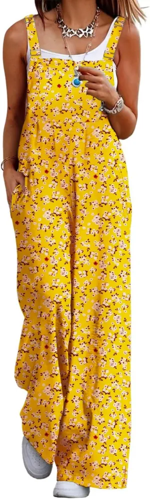 Womens Summer Casual Jumpsuits Baggy Wide Leg Floral Overalls Rompers for women 2025 With Pockets