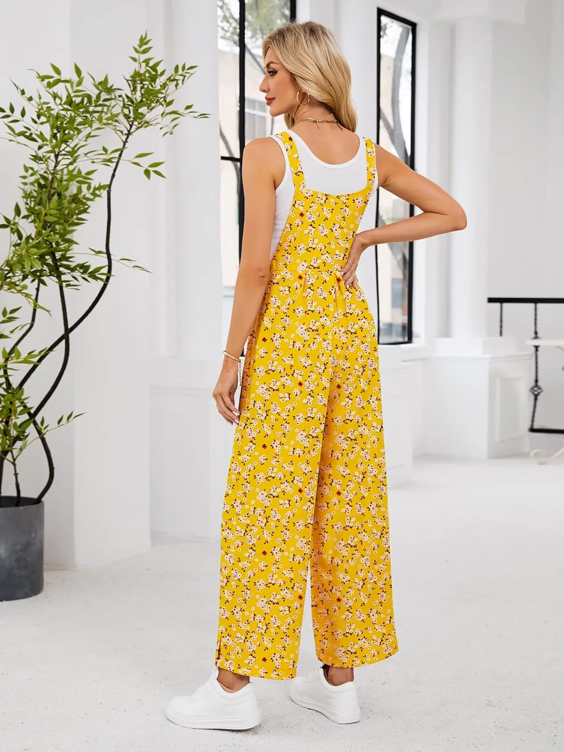 Womens Summer Casual Jumpsuits Baggy Wide Leg Floral Overalls Rompers for women 2025 With Pockets