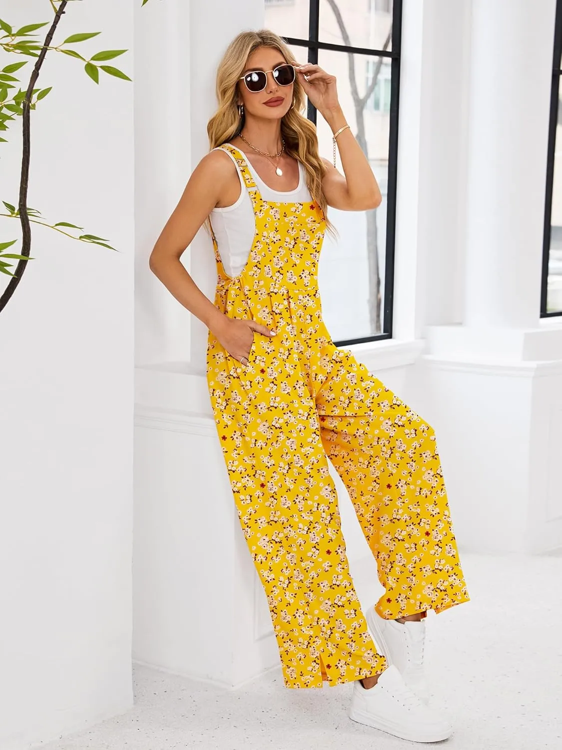Womens Summer Casual Jumpsuits Baggy Wide Leg Floral Overalls Rompers for women 2025 With Pockets