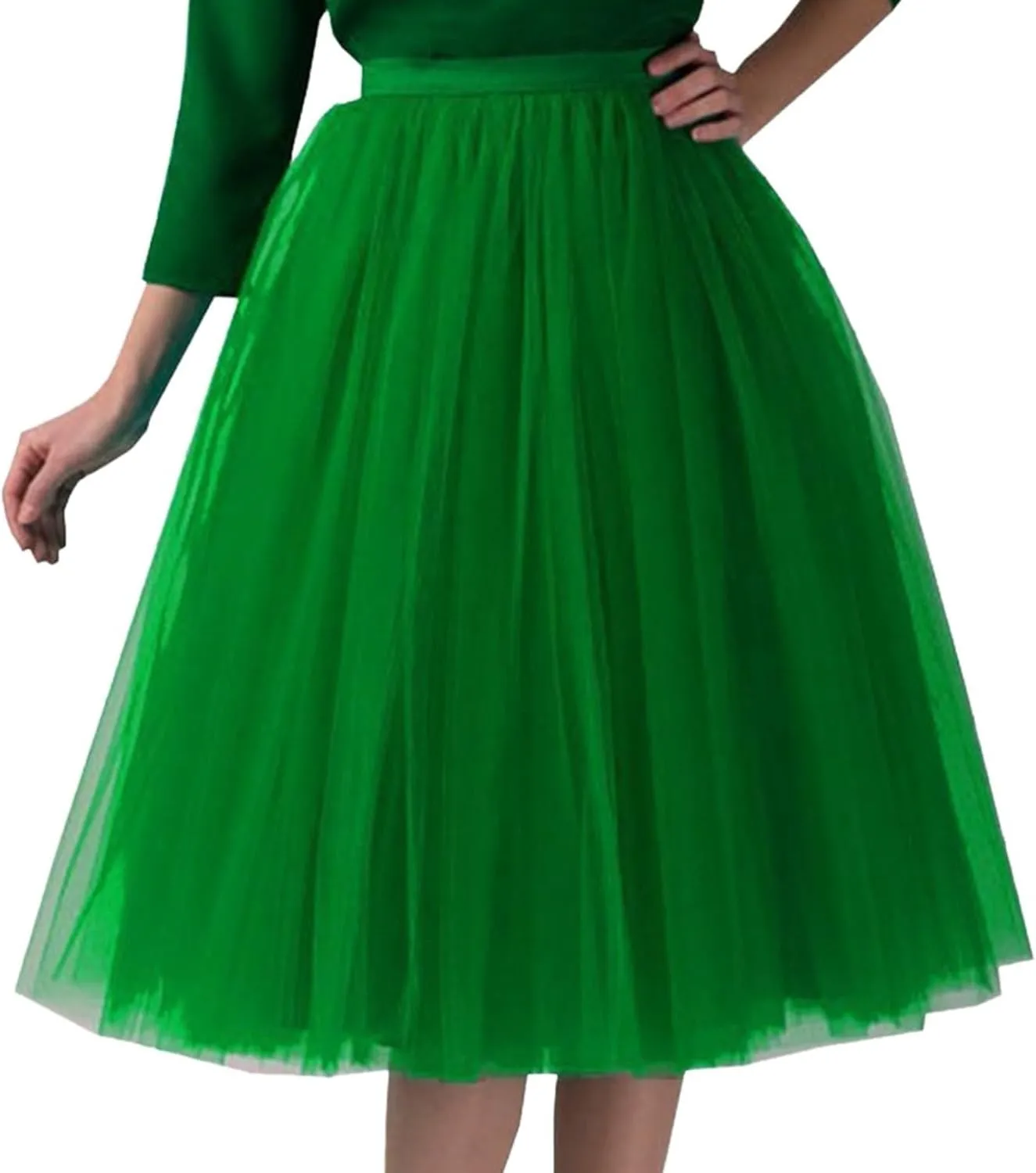 Womens Underskirts for Cosplay Elastic Ruffle Tutu Skirt Party Tulle Elegant Midi Skirt Lightweight A-Line Petticoat