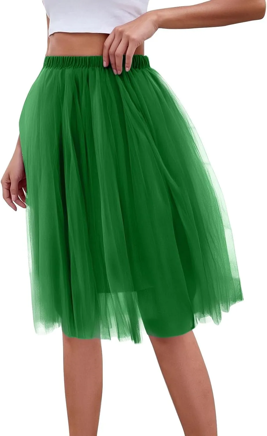 Womens Underskirts for Cosplay Elastic Ruffle Tutu Skirt Party Tulle Elegant Midi Skirt Lightweight A-Line Petticoat