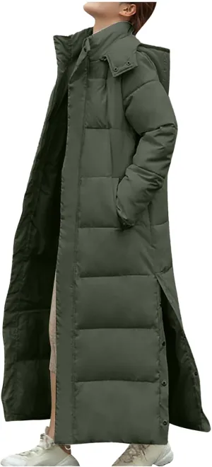 Womens Winter Long Coats Warm Full Zip Hood Puffer Jackets Casual Fashion Thicken Thermal down Outerwear with Pockets